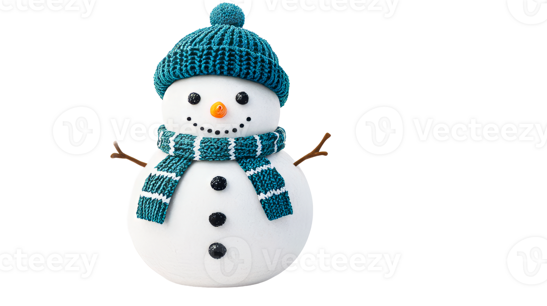 Snowman in a knitted hat and scarf on clear background png
