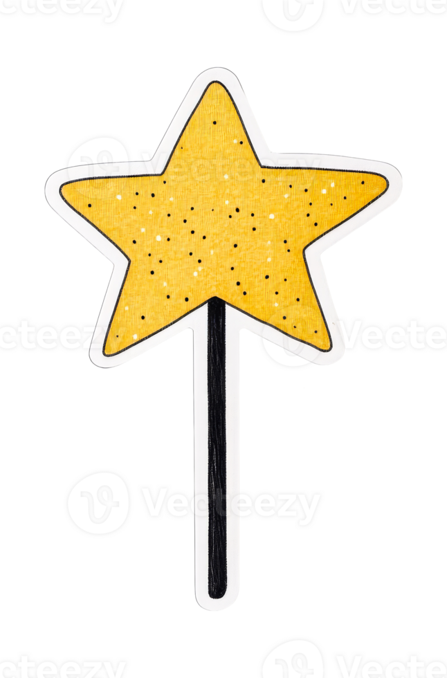 Bright yellow star wand with glitter on a transparent background png