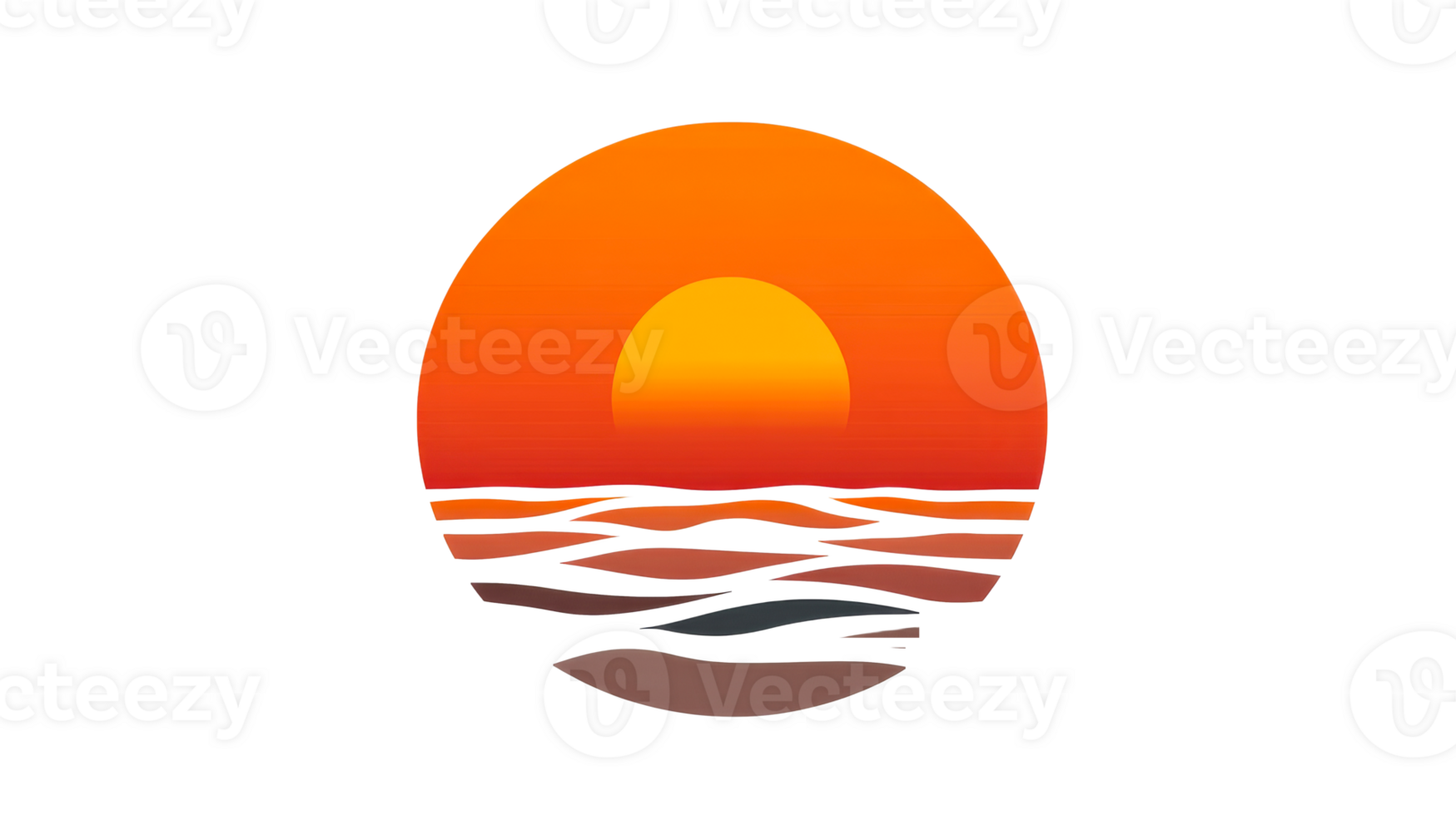 Stylized sunset over ocean waves with a transparent background png