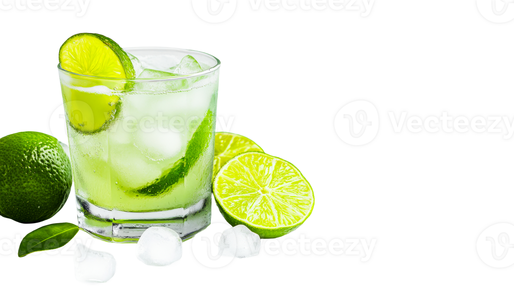 Refreshing cocktail with lime and ice in a clear glass png