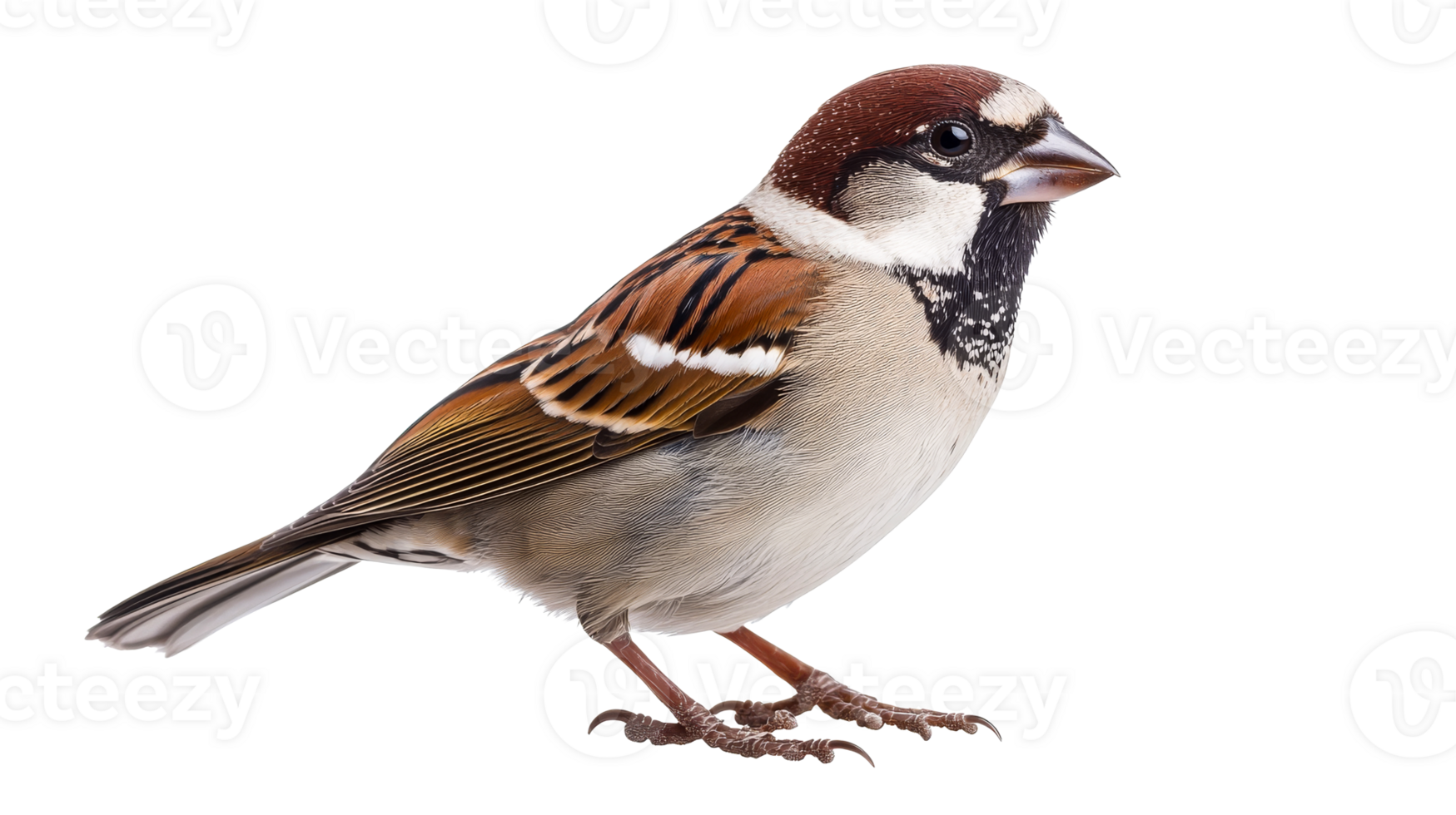 Sparrow with striking plumage on a transparent background png