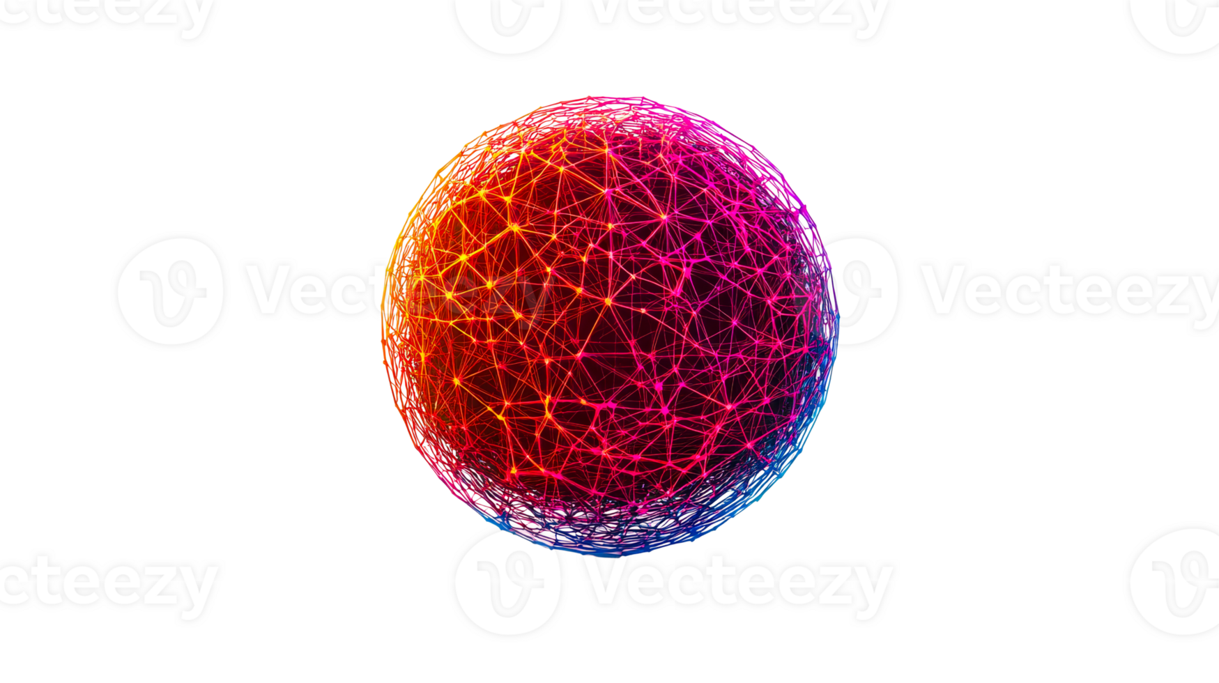 Digital sphere with colorful interconnected lines glowing in space png