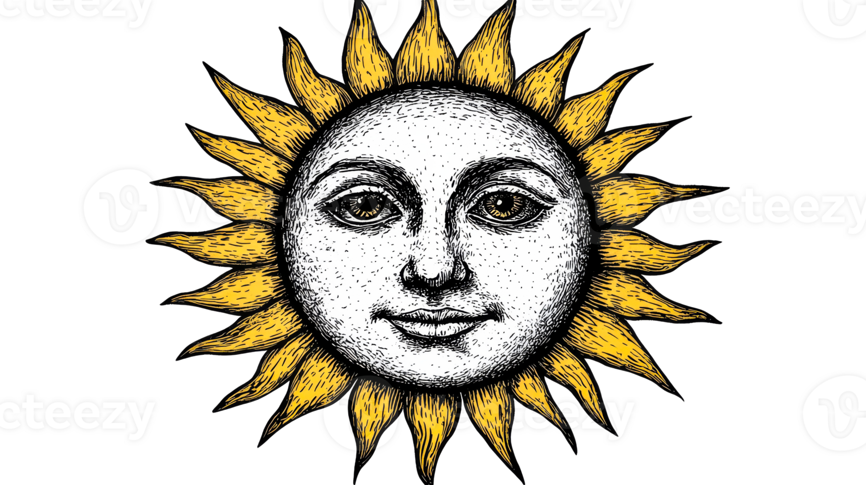 Sun with a face illustration on a transparent background png