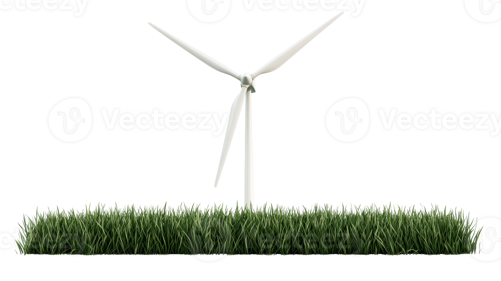 Wind turbine standing on grass with a transparent background png