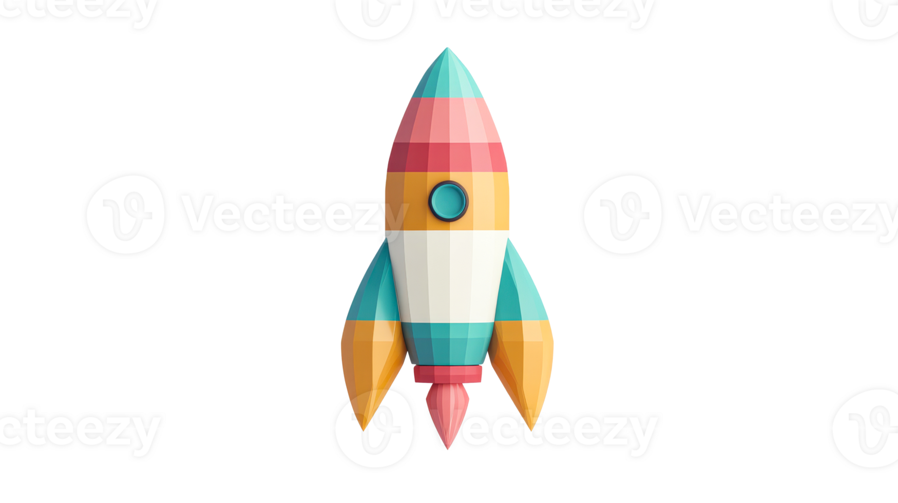 Rocket ship with colorful design, launch vehicle, space travel, cut out transparent png