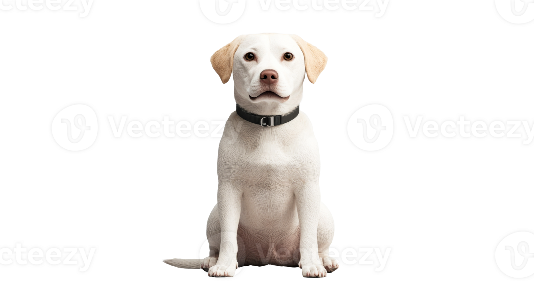 Labrador retriever sitting and posing on black background, cut out transparent png