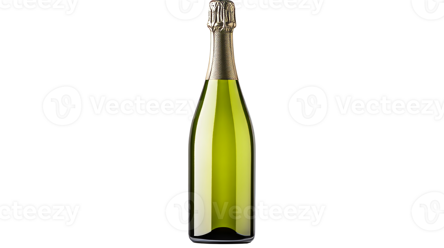 Champagne bottle with gold foil on a black background, cut out transparent png