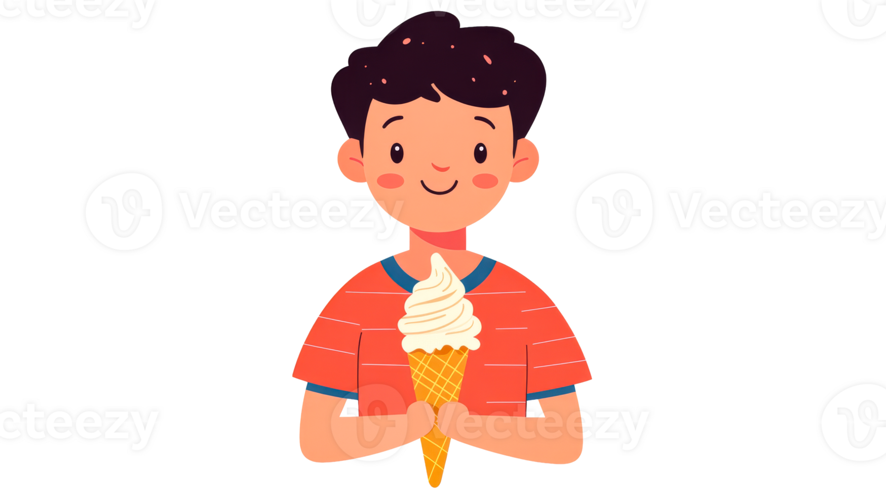 Boy eating ice cream, happy child, summer treat enjoyment, cut out transparent png
