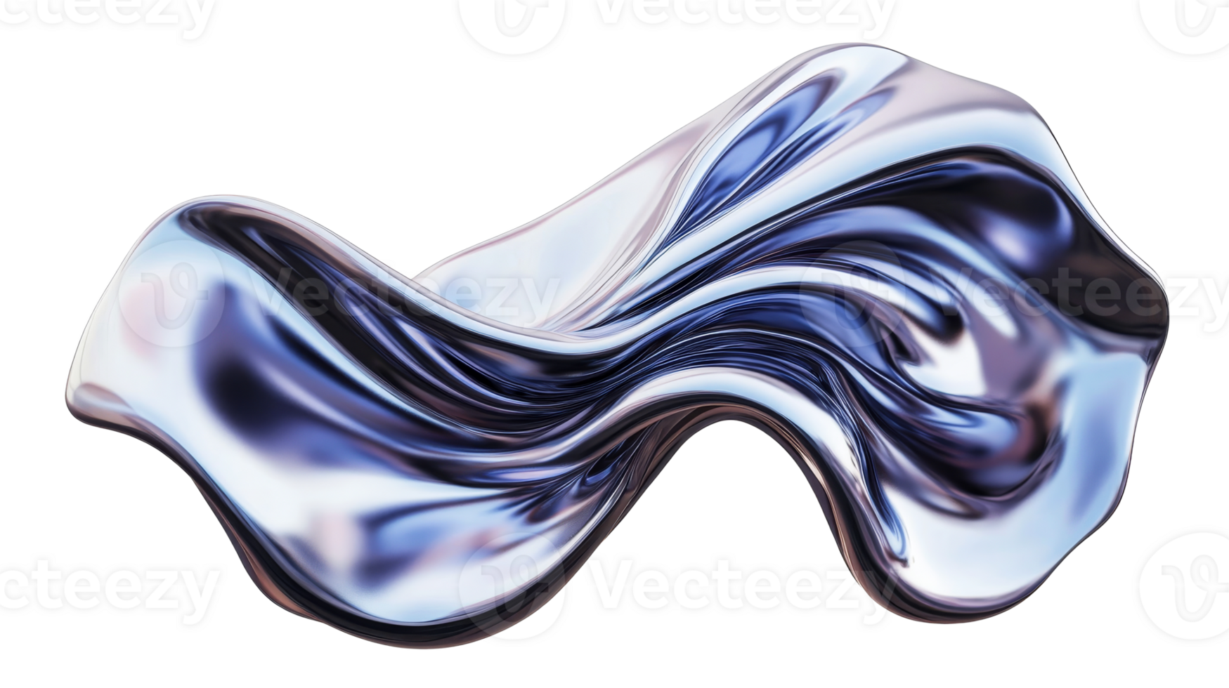 Abstract wave sculpture with metallic sheen, cut out transparent png