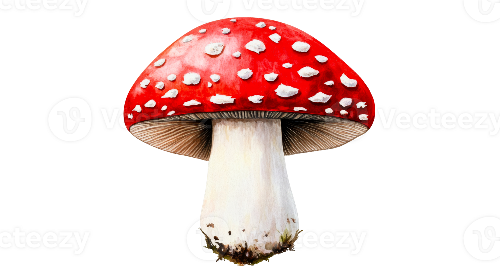 Red mushroom with white dots illustration, detailed art, cut out transparent png