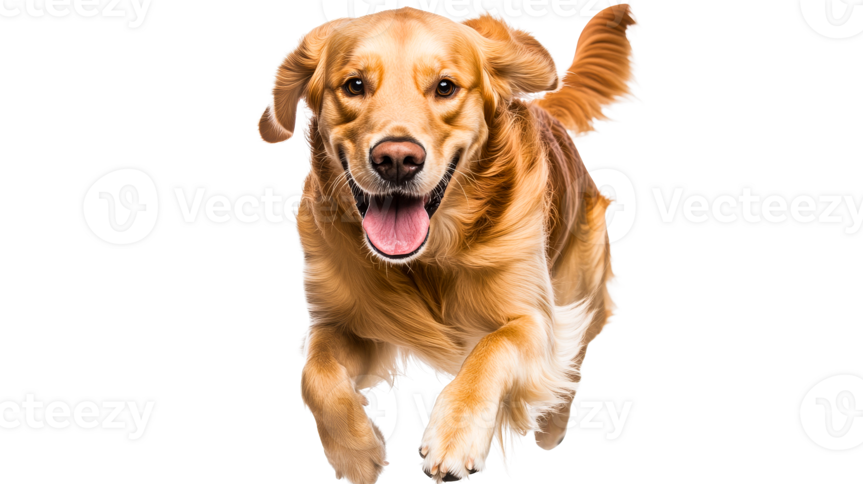 Happy Golden Retriever Running Forward, cut out transparent png