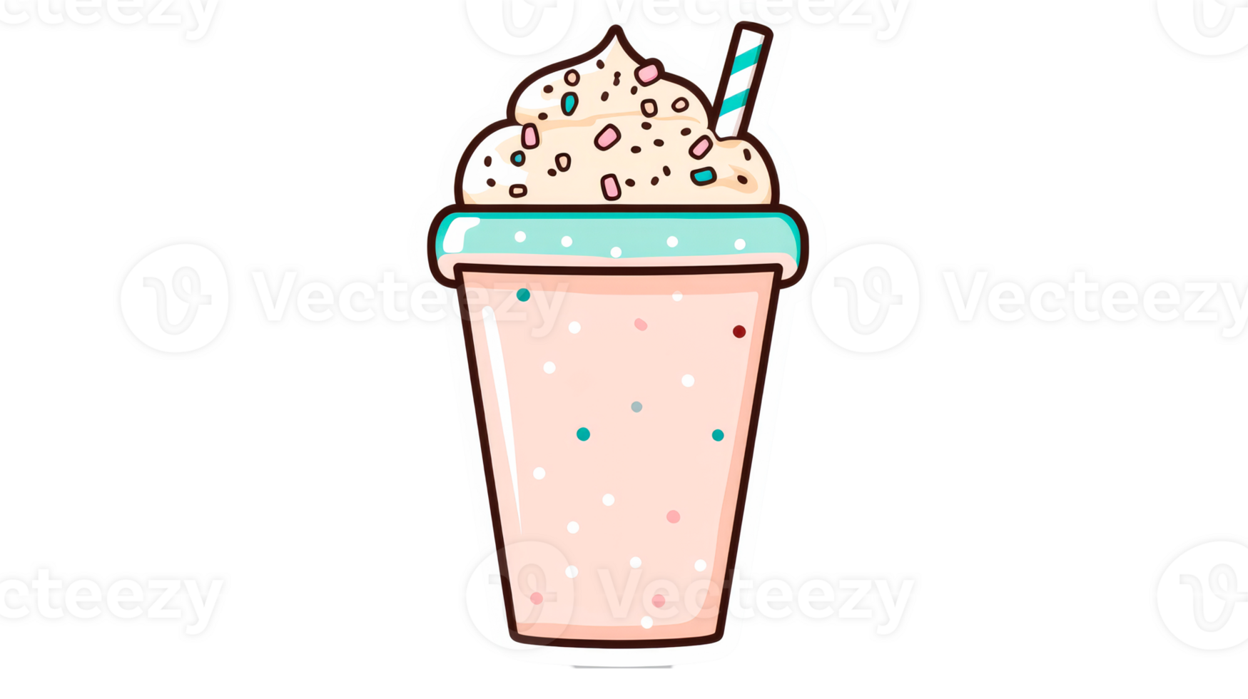 Milkshake with whipped cream and a straw, sticker style, cut out transparent png