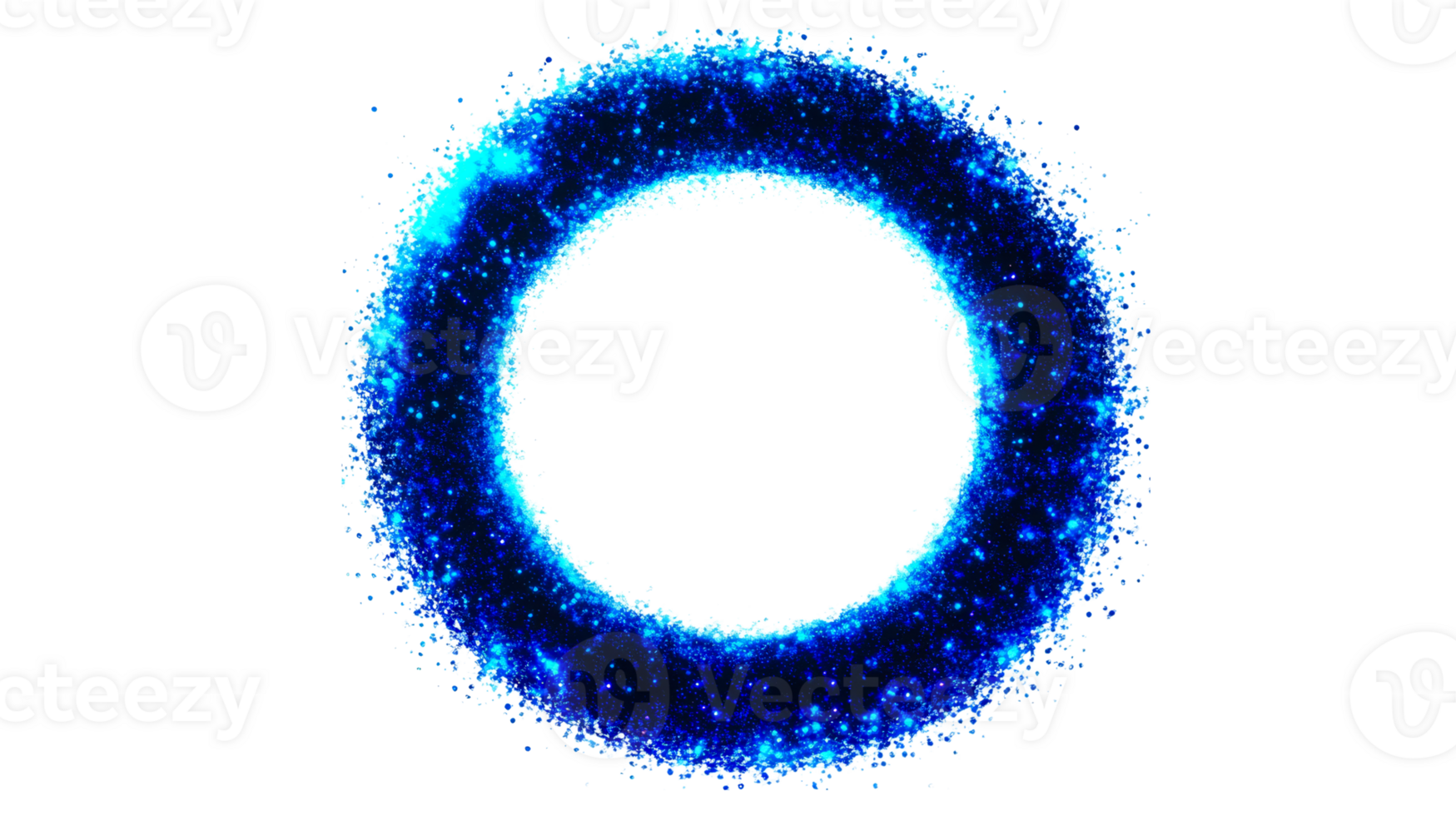 Luminous circular frame of blue sparkling particles, cut out transparent png