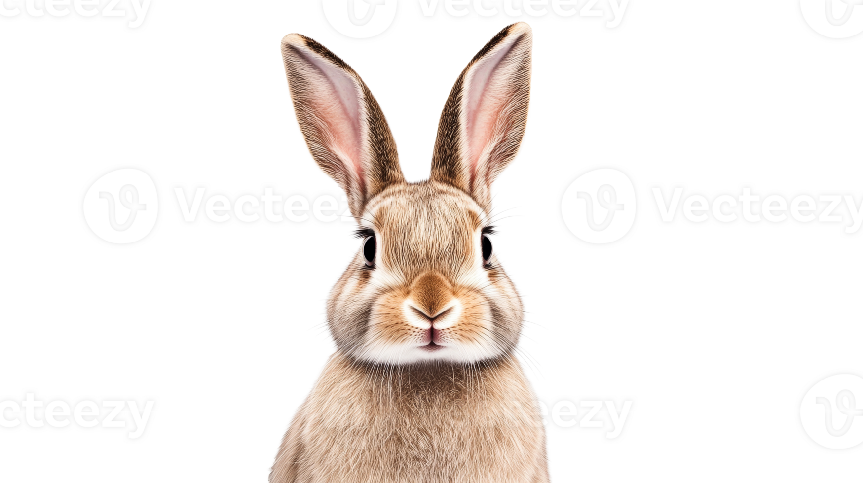 Rabbit with alert expression against black background, cut out transparent png
