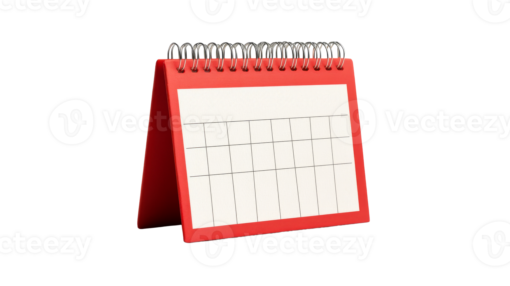 Red table calendar with spiral, isolated blank template, cut out transparent png