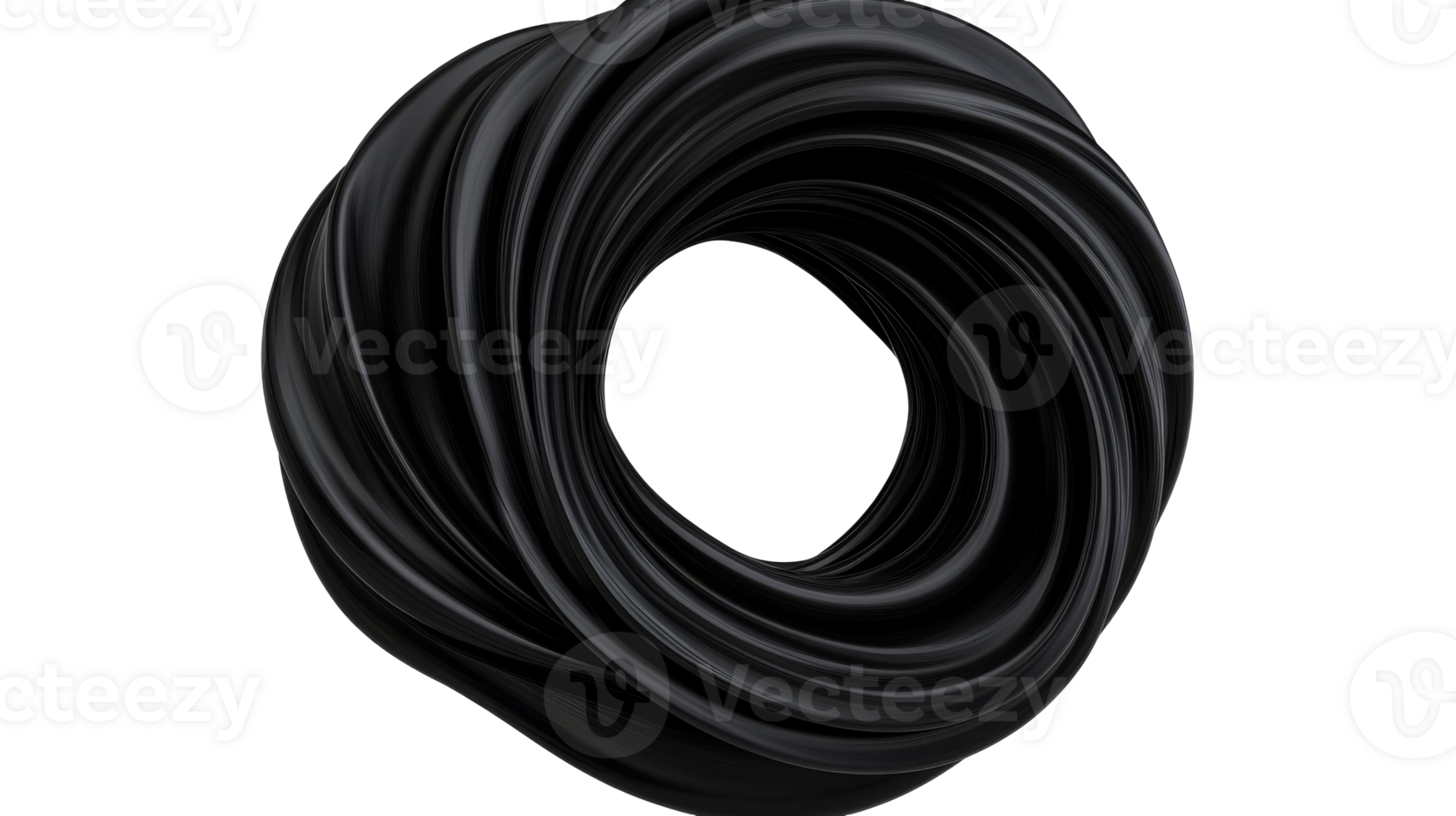 Abstract torus shape with dark glossy texture, 3D, cut out transparent png