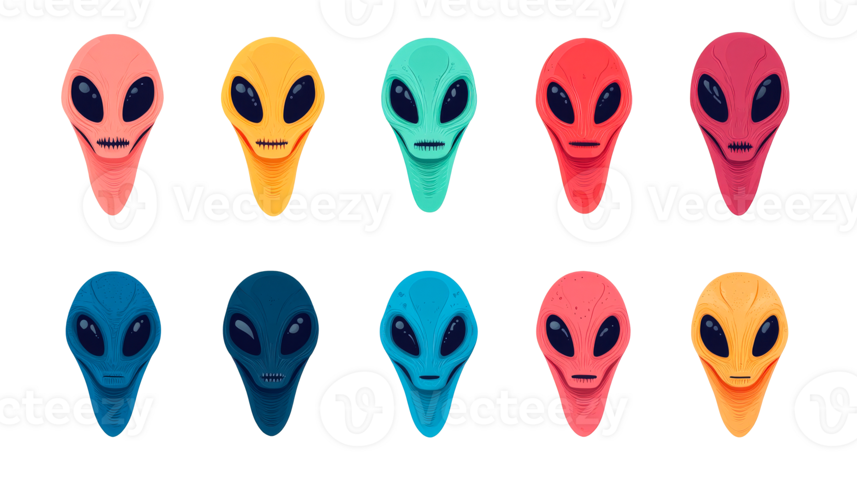 Colorful Alien Face Collection, Illustration, Extraterrestrial Head, Cut out Transparent png