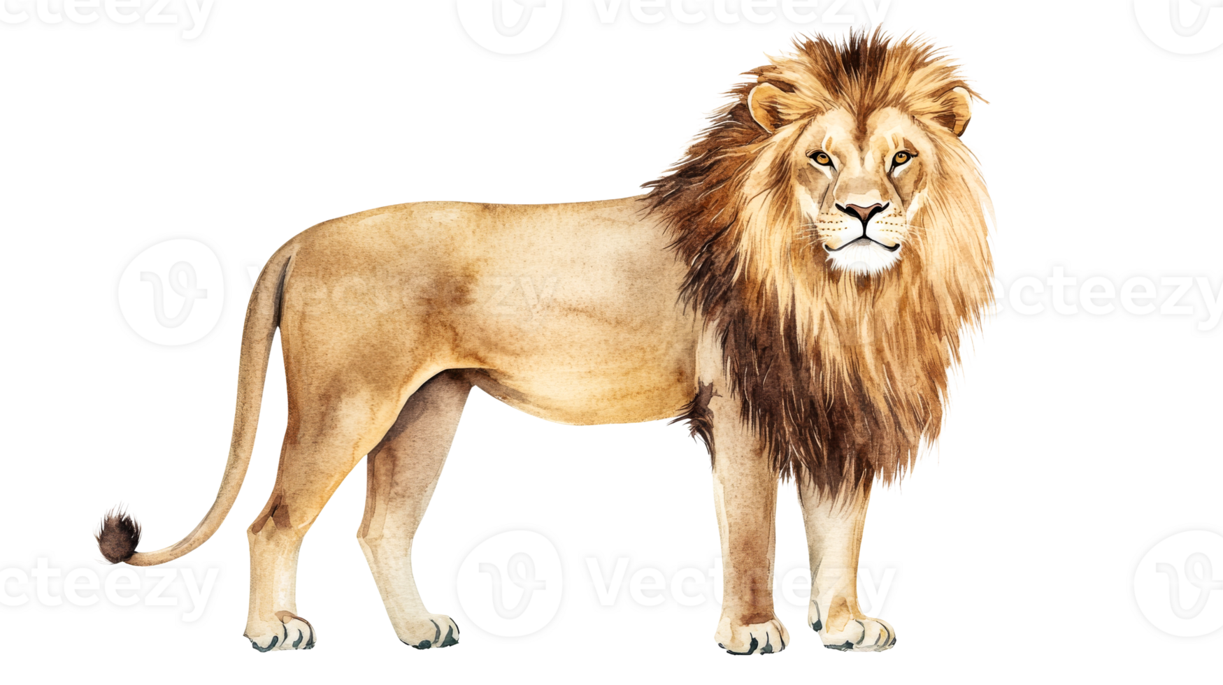 Watercolor lion portrait standing majestic, cut out transparent png