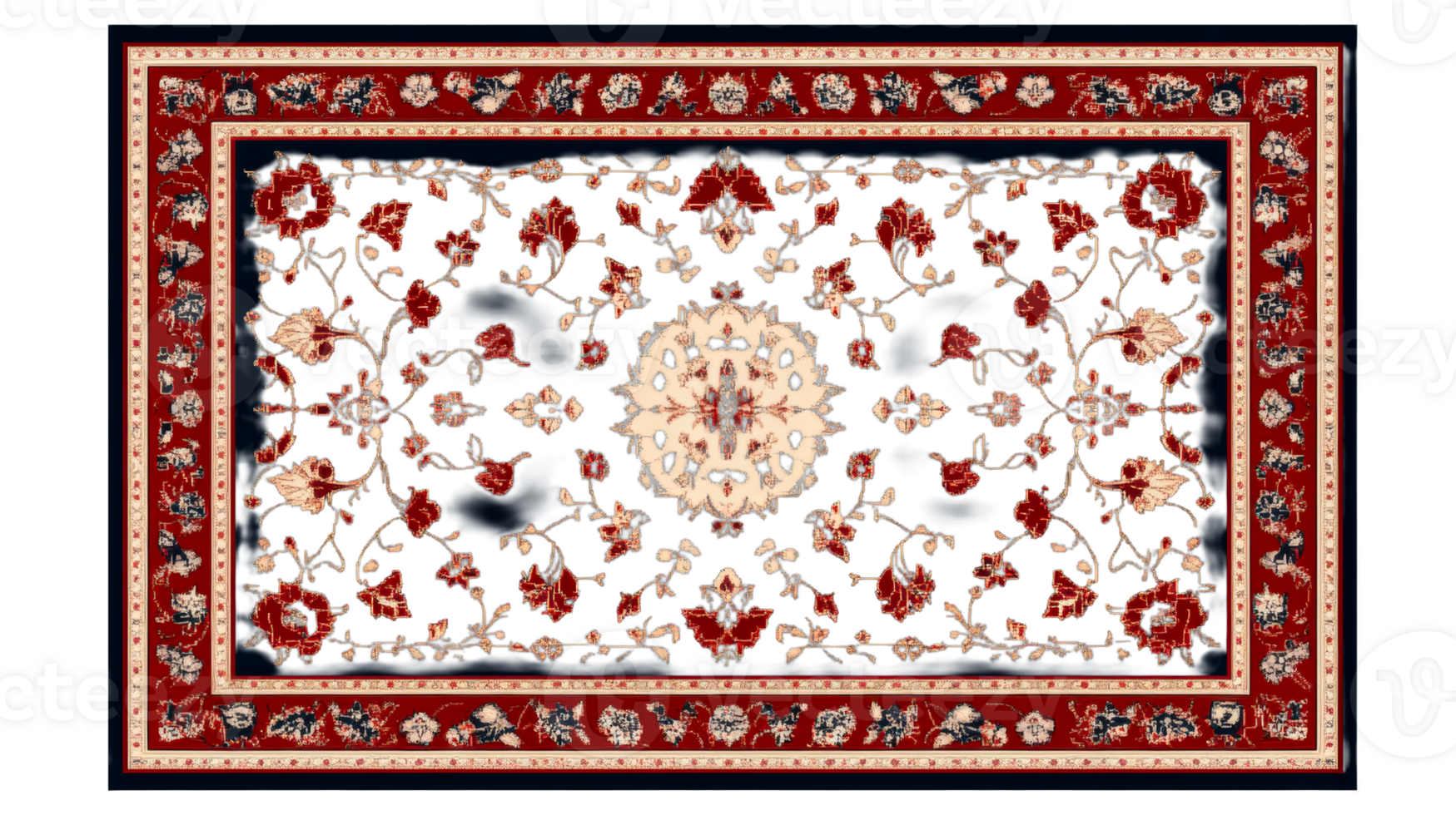 Oriental carpet design with floral elements, ornate rug pattern, cut out transparent png