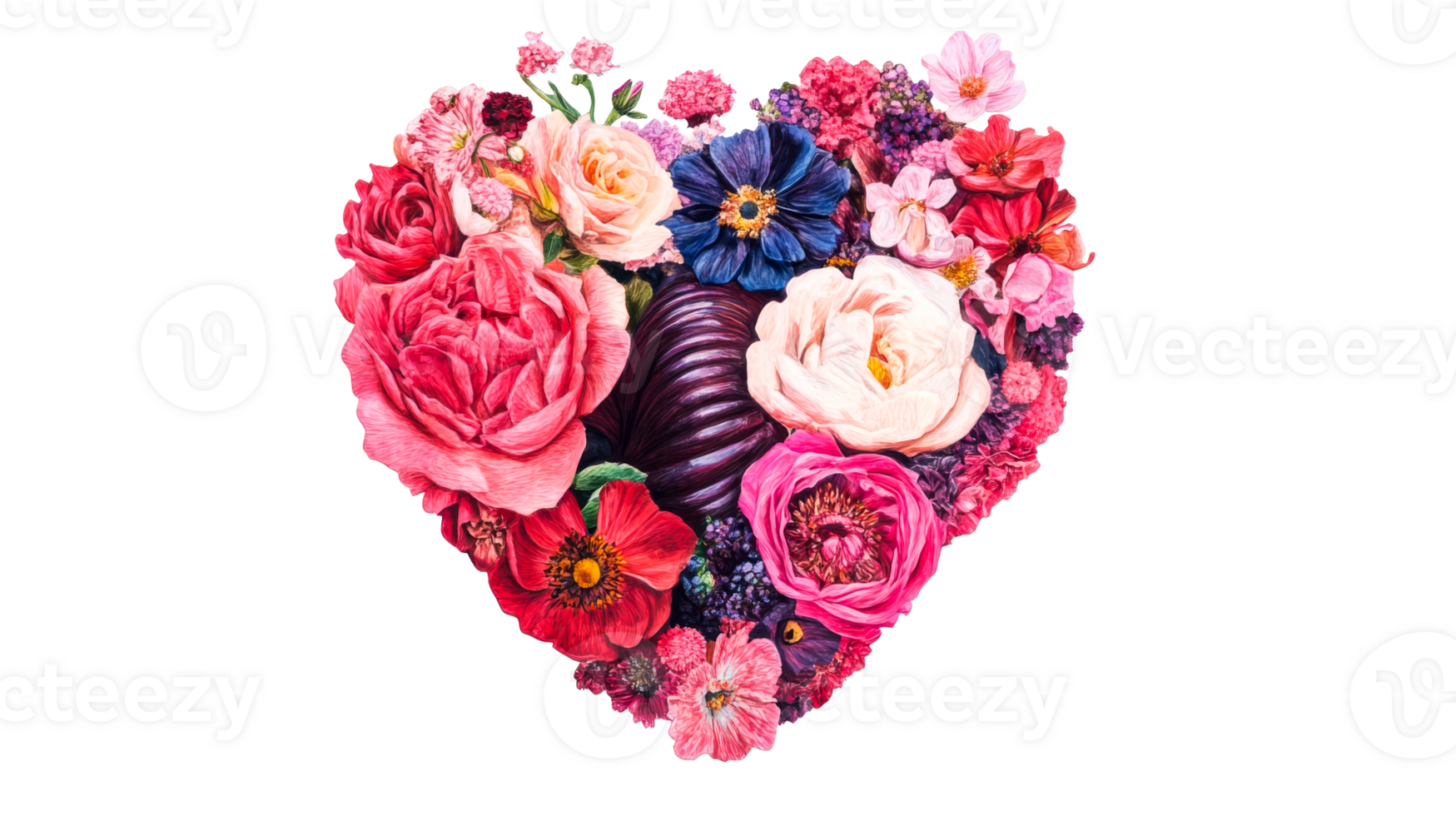 Heart shape from various flowers art design, cut out transparent png