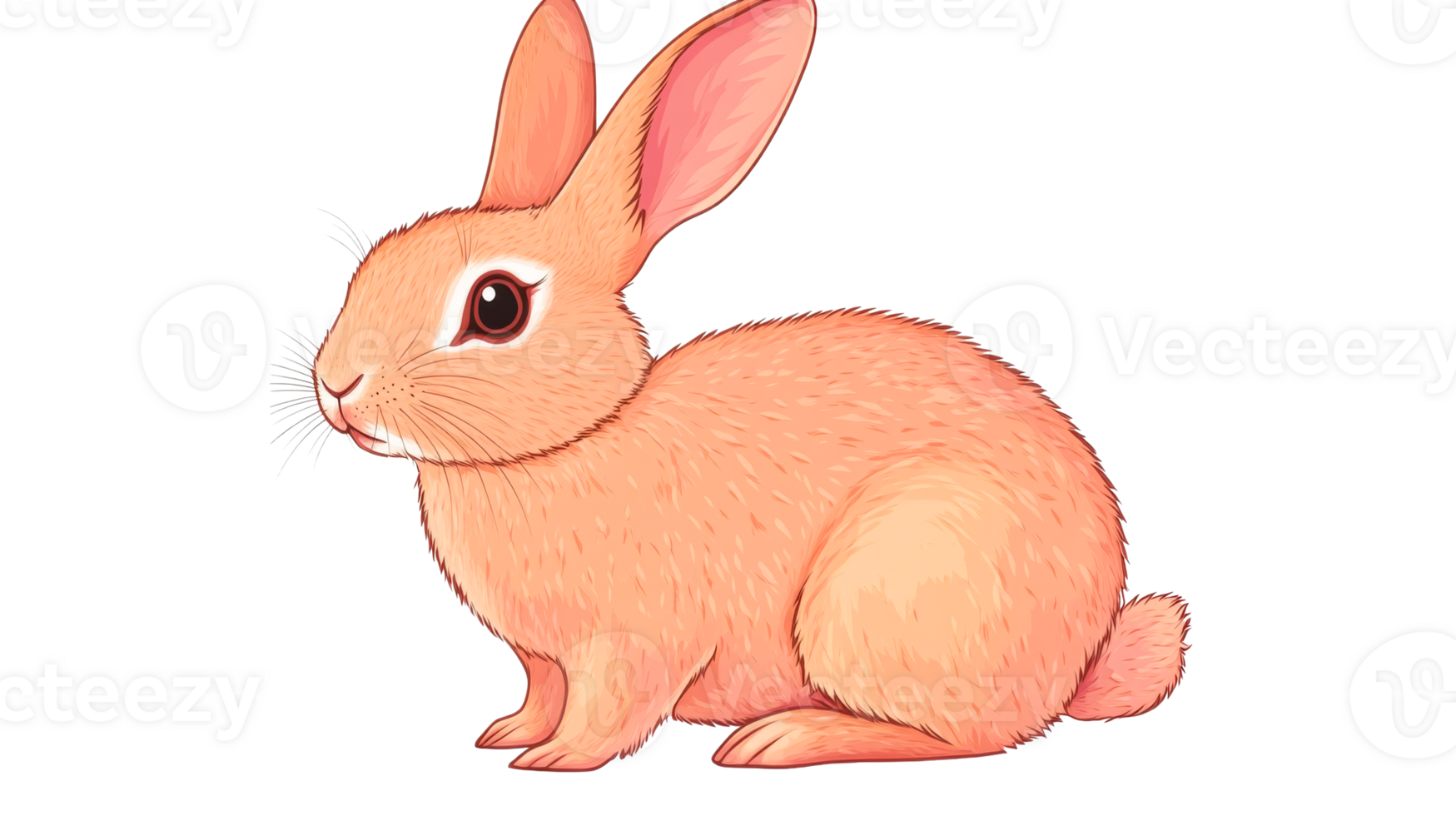 Orange bunny sitting with upright ears on black background, cut out transparent png