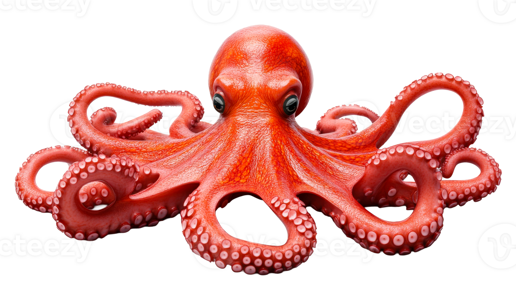 Vivid red octopus with intricate details, isolated, cut out transparent png
