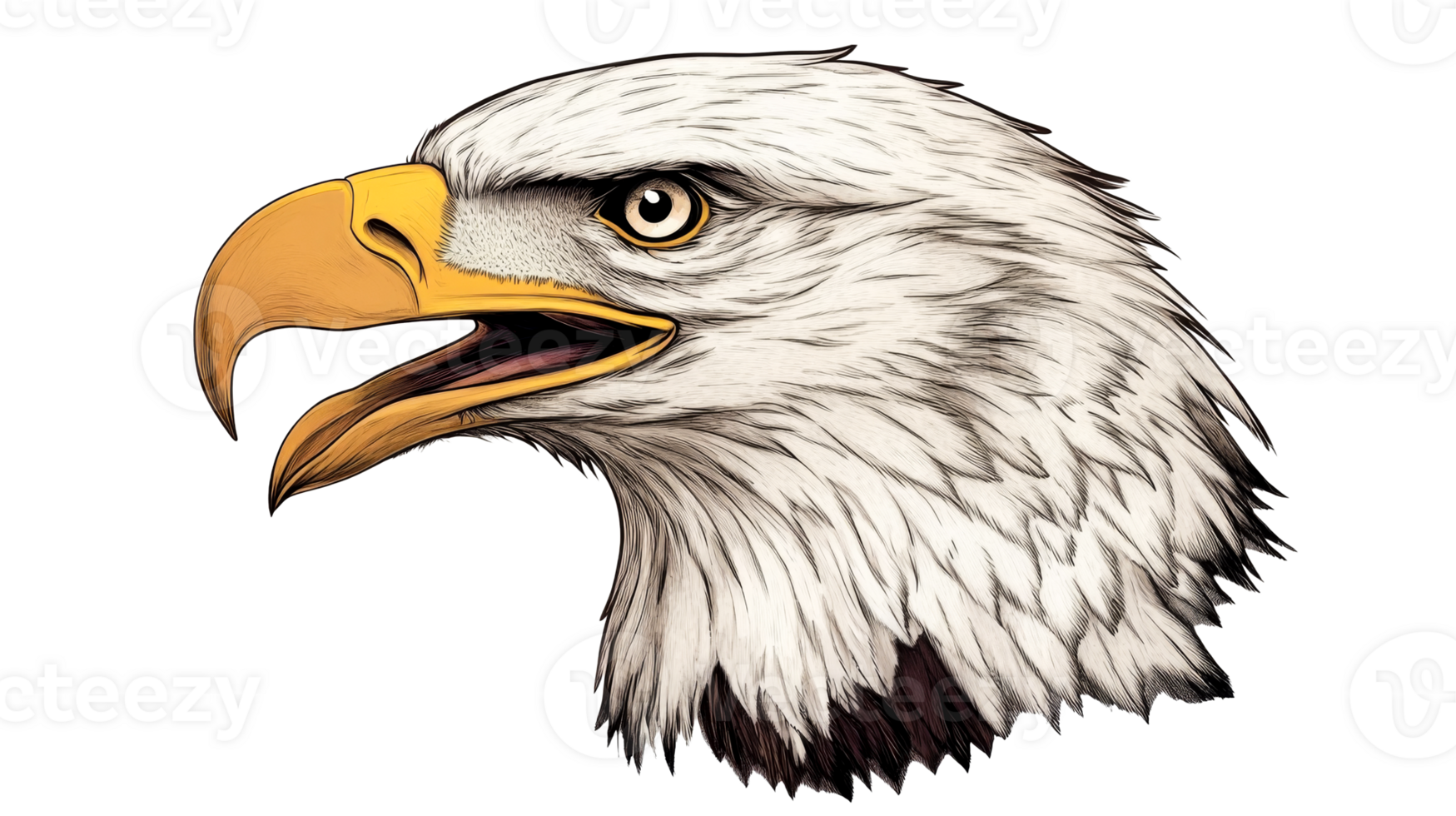Majestic Bald Eagle Portrait with Open Beak, cut out transparent png