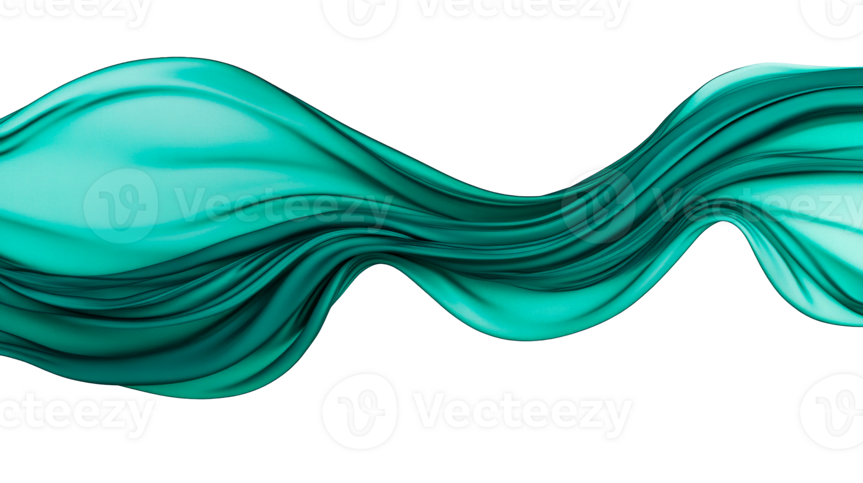 Turquoise fabric waves with smooth texture background, cut out transparent png