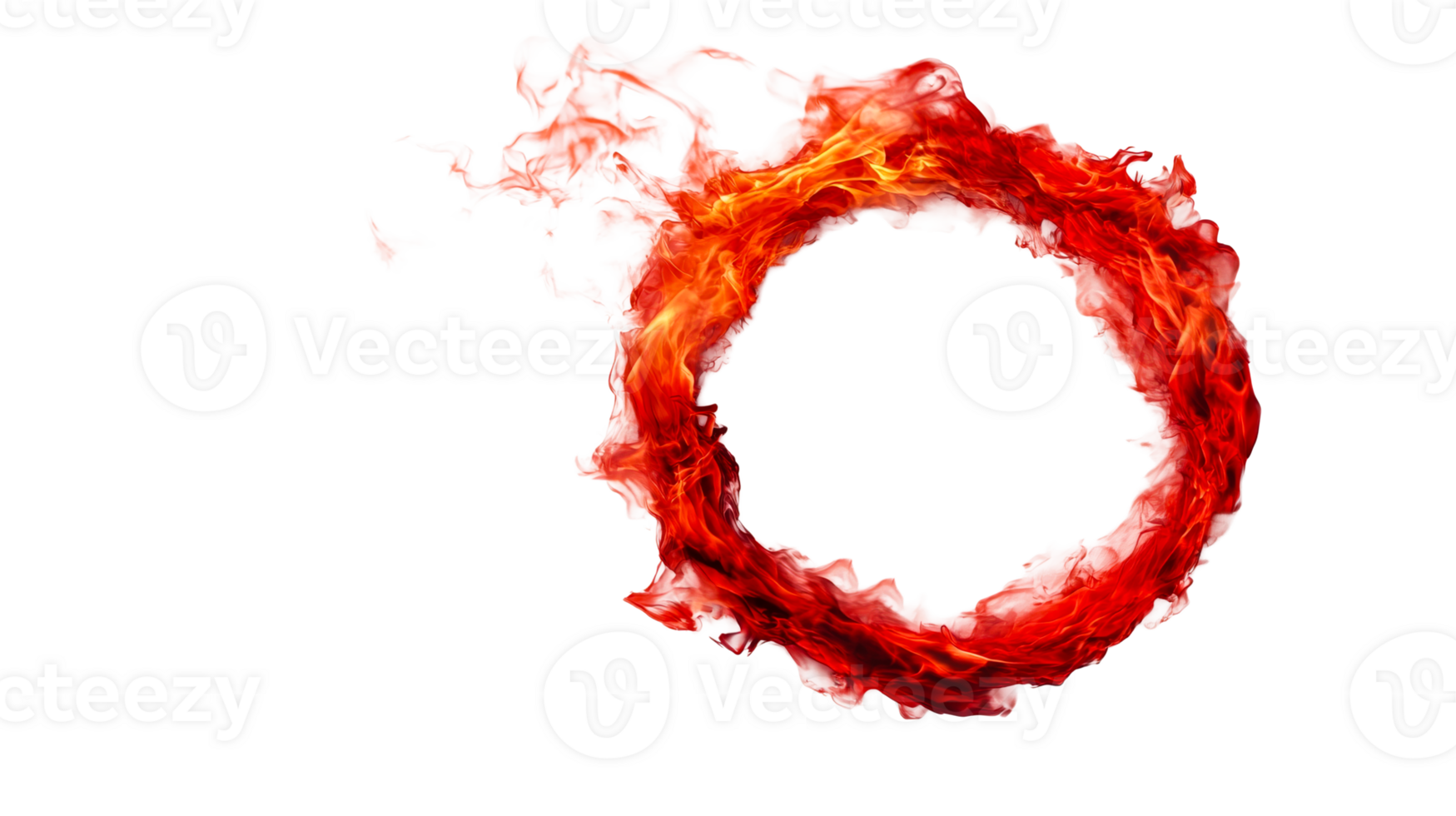 Ring of bright red fire on a black background, cut out transparent png