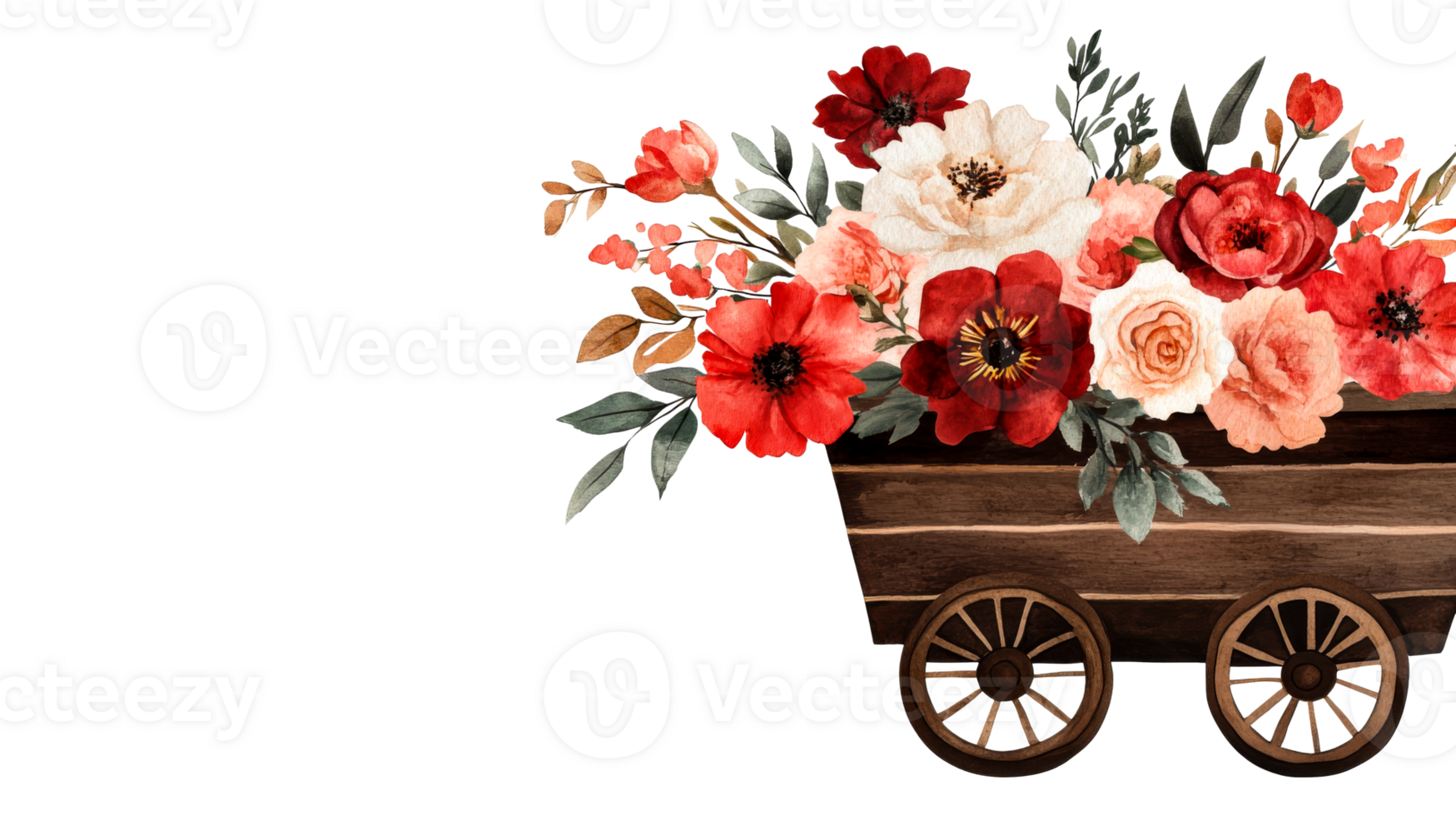 Rustic floral arrangement in wagon, watercolor, transparent, cut out transparent png