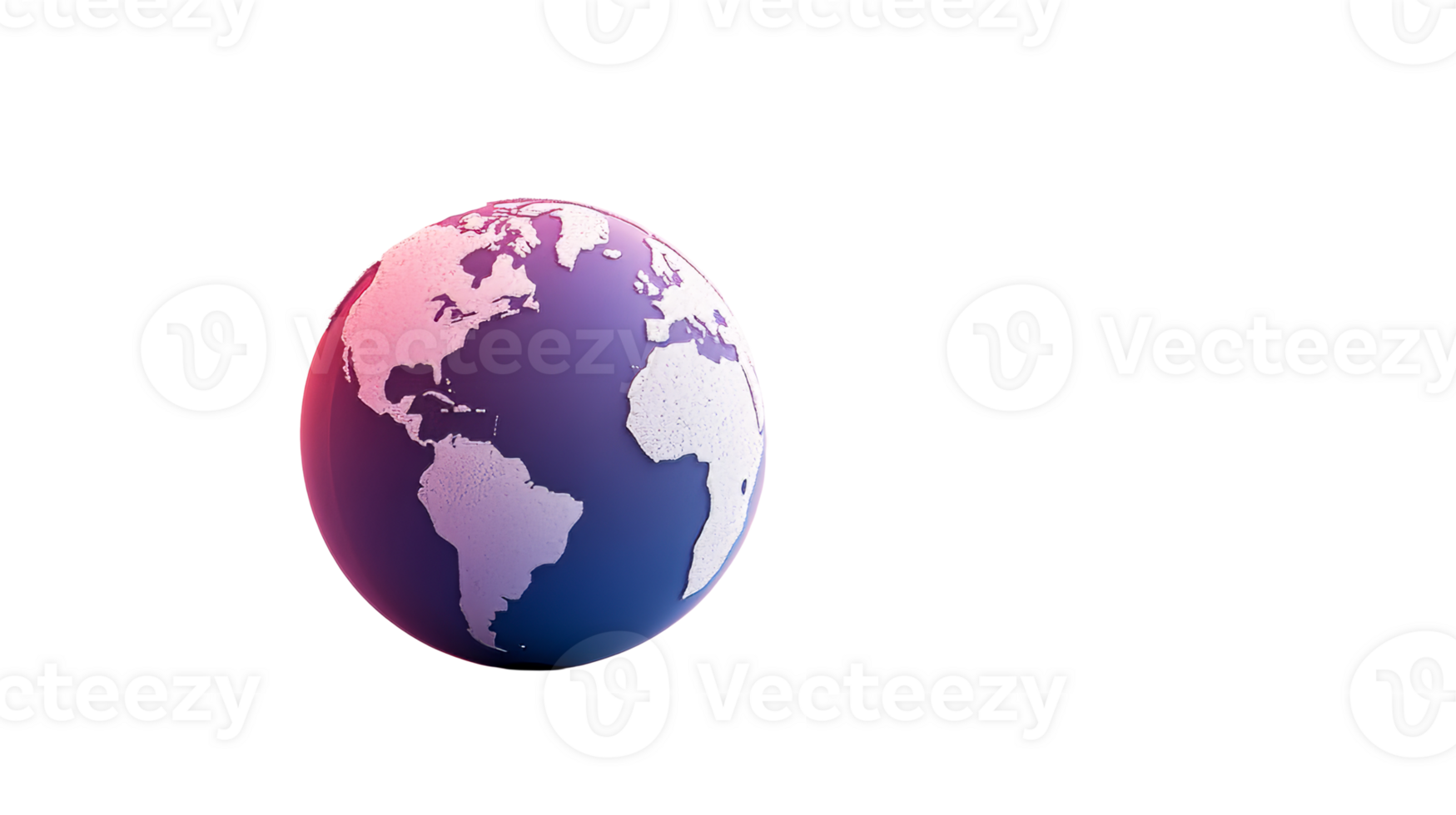 Abstract pink blue globe showing continents, cut out transparent png