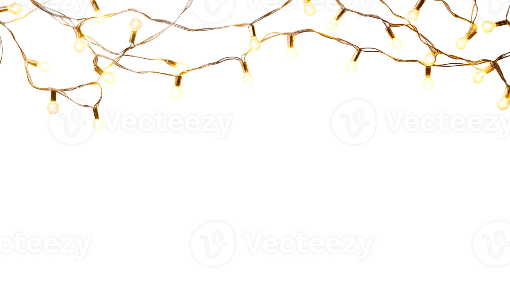 Glowing string lights frame on black background, cut out transparent png