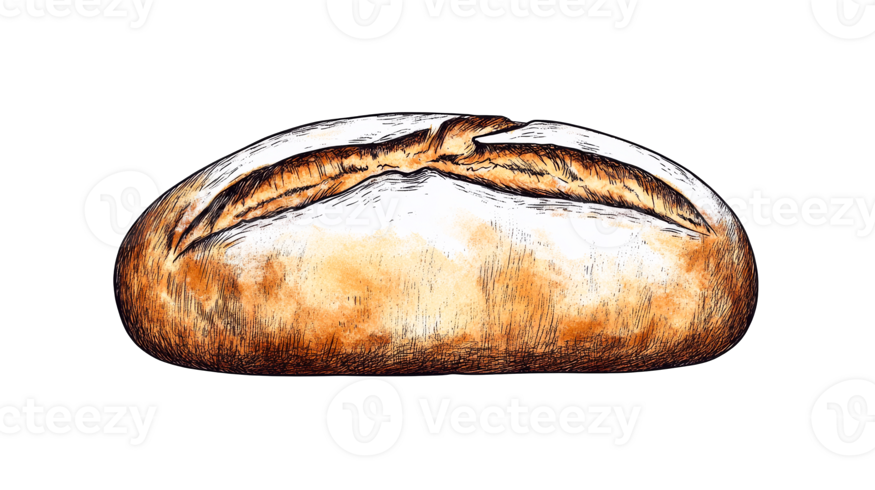 Loaf of Artisan Bread, Watercolor and Sketch Style, cut out transparent png