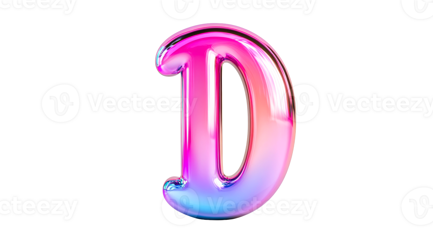 3D Glossy Letter D, iridescent design alphabet, cut out transparent png