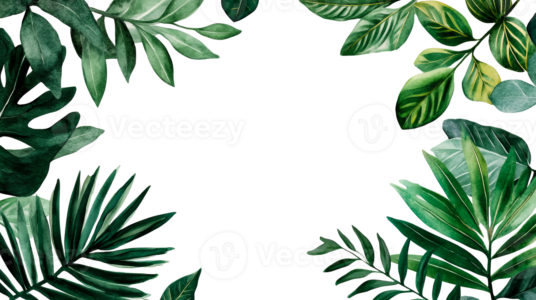 Lush green botanical border, fresh leaves design element, cut out transparent png
