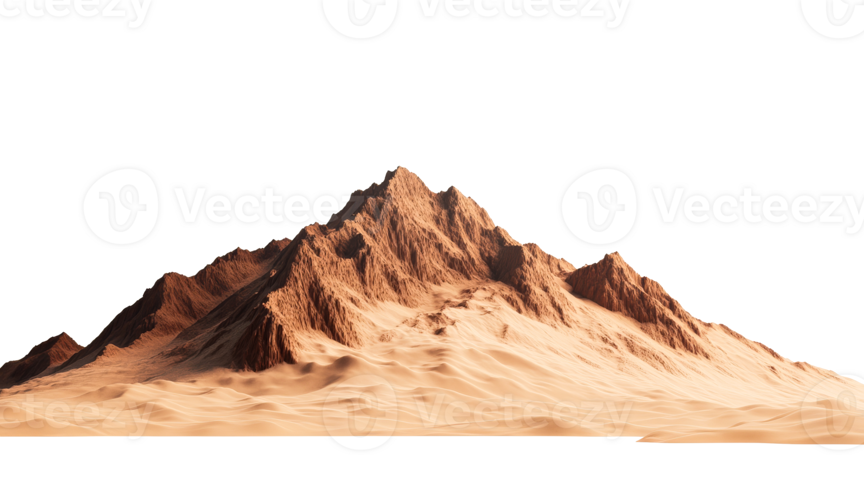 Desert mountain landscape, barren terrain, isolated scene, cut out transparent png