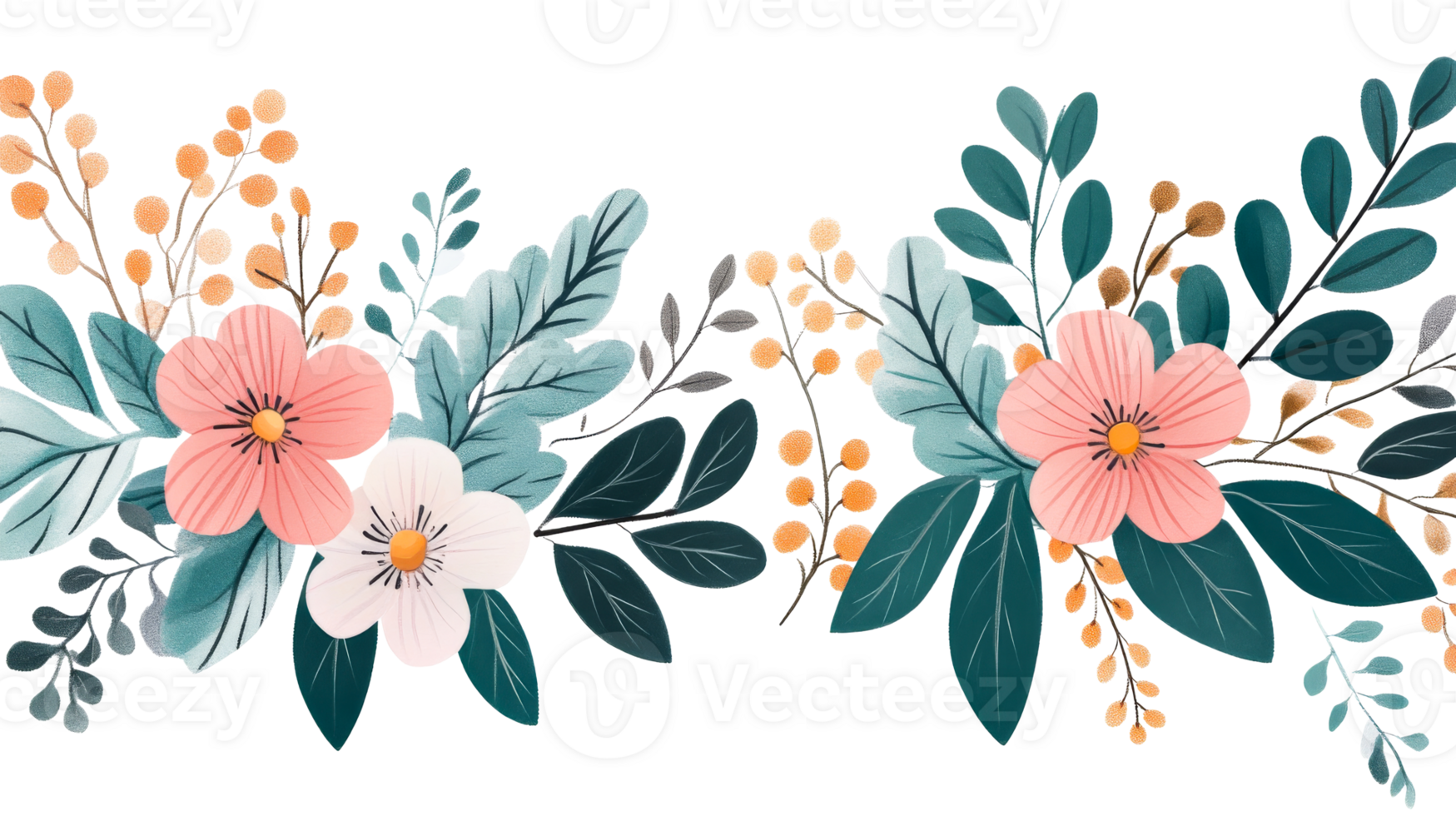 Floral arrangement with pastel flowers and berries, cut out transparent png