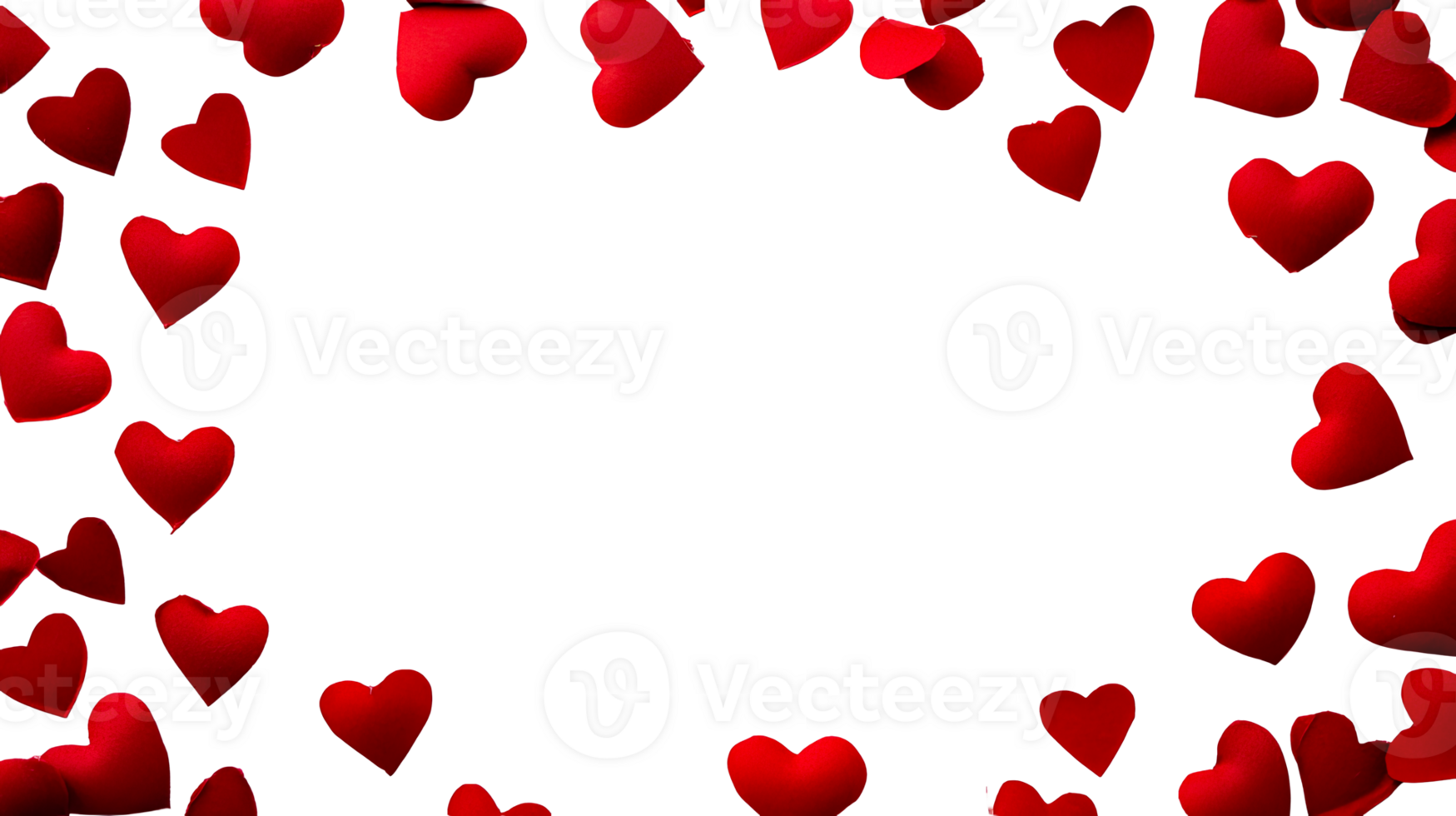 Red hearts frame around a black background, transparent cut out png