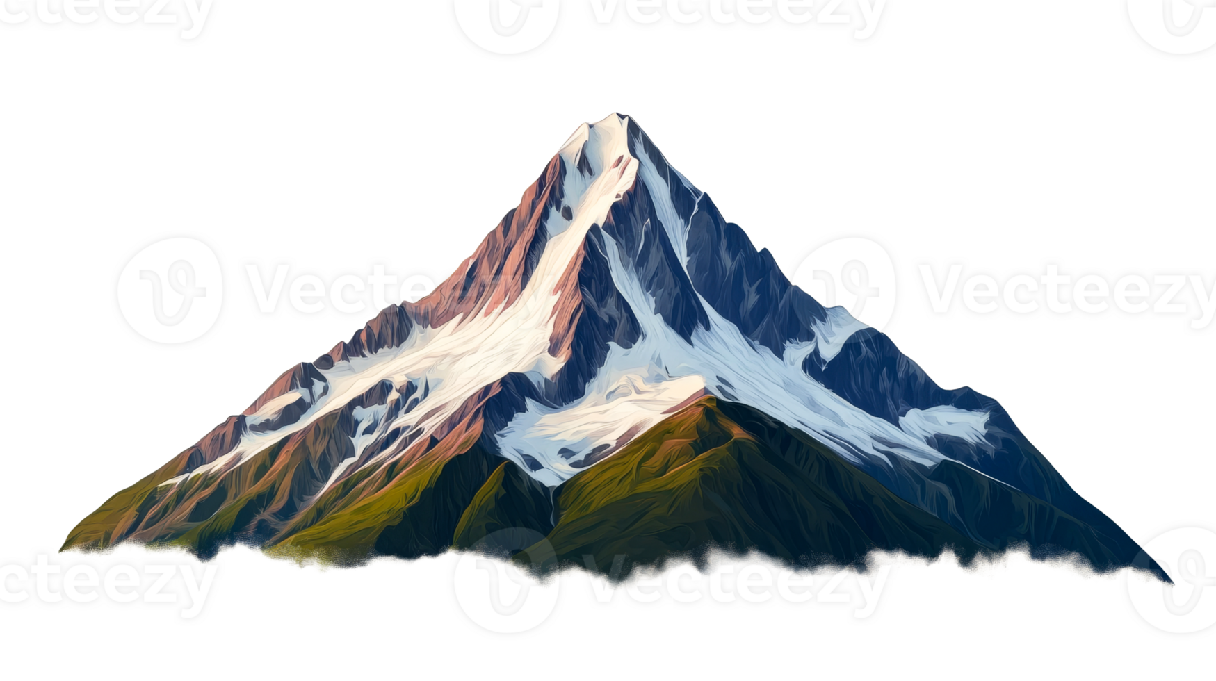 Majestic mountain peak with snow-capped summit, scenic landscape, cut out transparent png