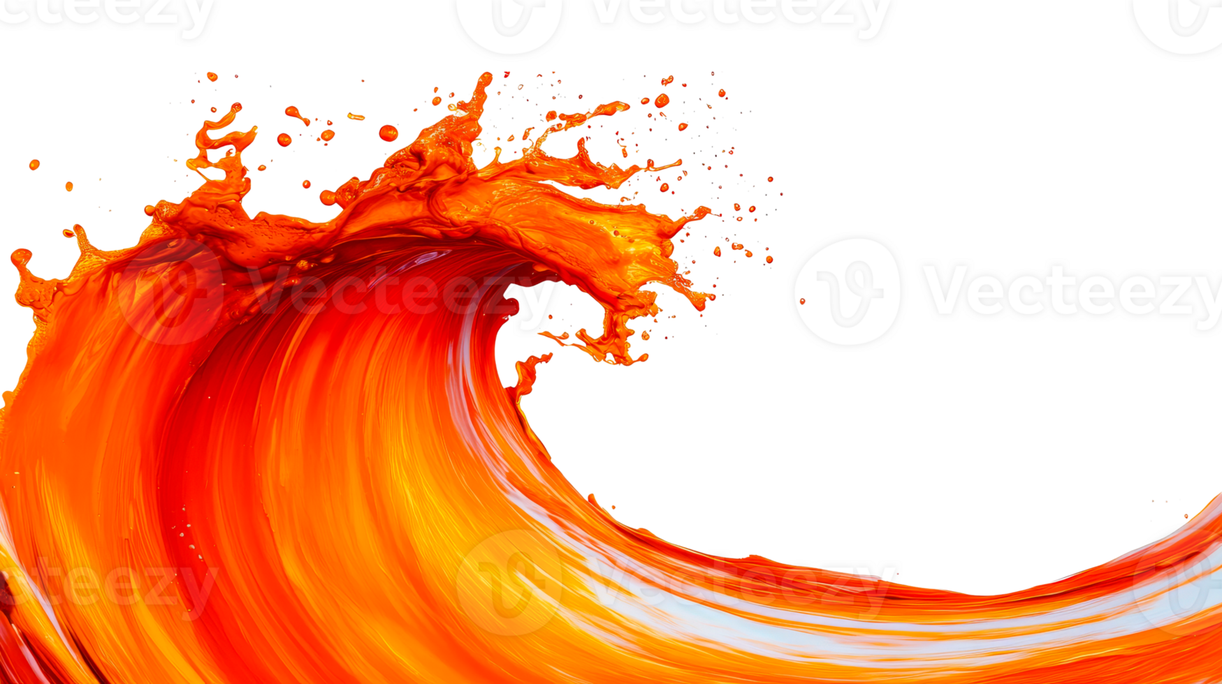 Orange paint splash wave on black background, cut out transparent png