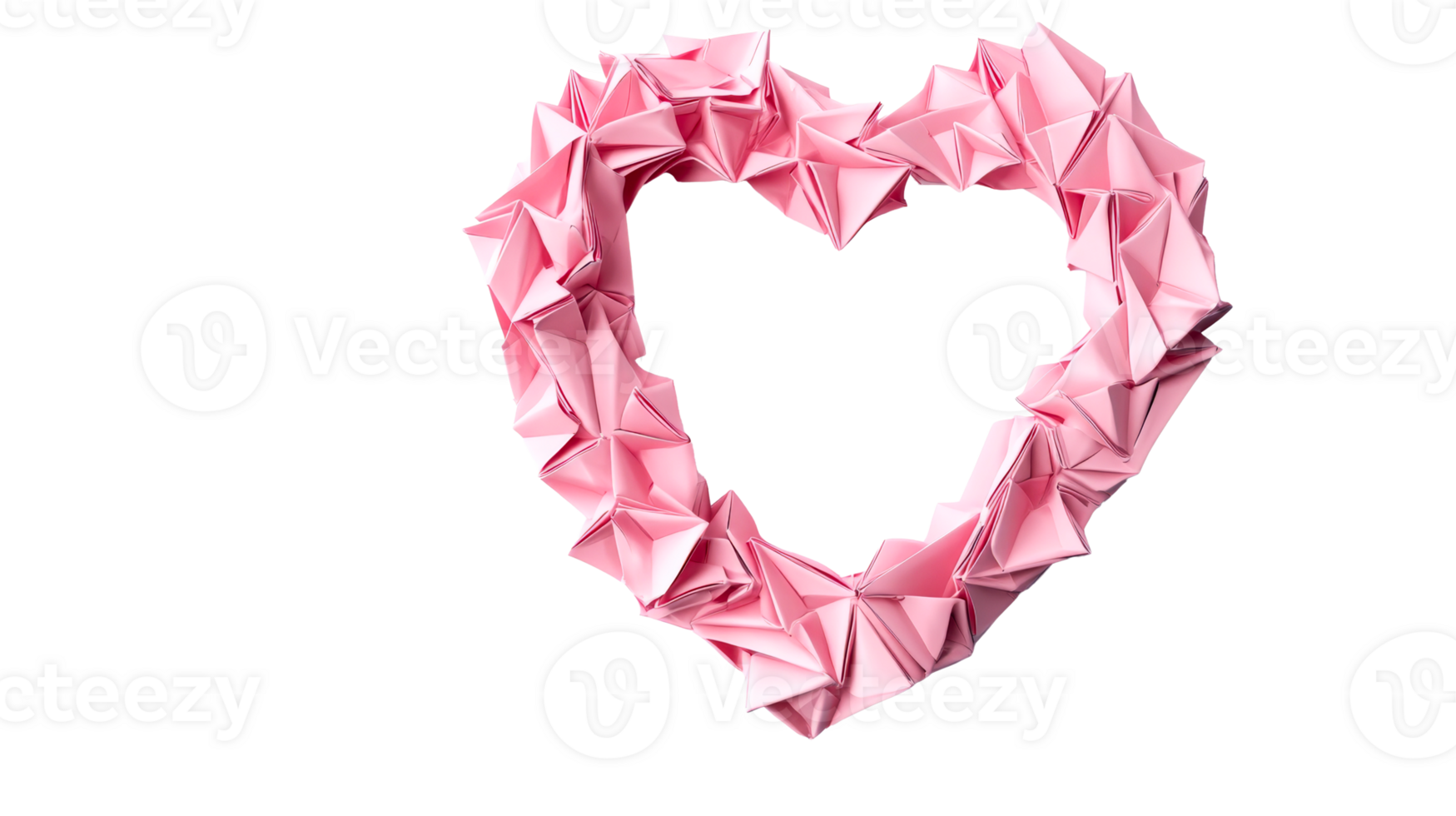 Origami heart with sharp folds against stark black, cut out transparent png