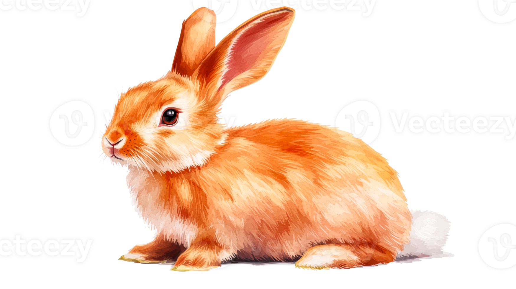 Adorable orange rabbit sits quietly, isolated, cut out transparent png