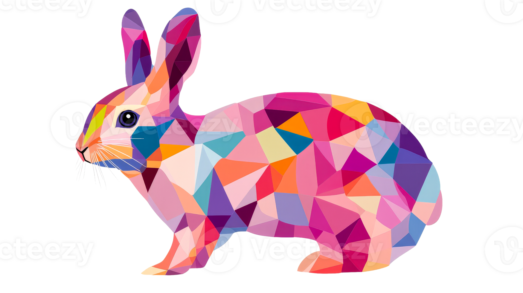 Geometric rabbit illustration, animal, triangle, polygon, colorful, cut out transparent png
