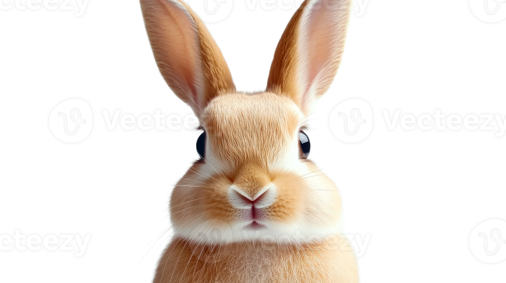 Close-up portrait of a cute rabbit with long ears, cut out transparent png