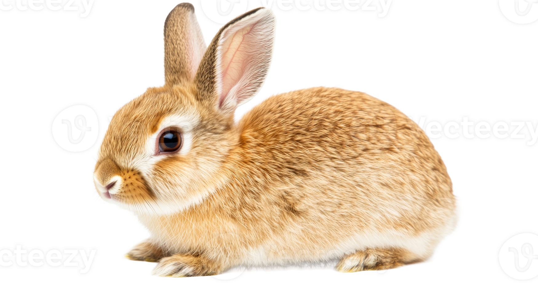 Portrait of a cute, light brown rabbit with long ears, cut out transparent png