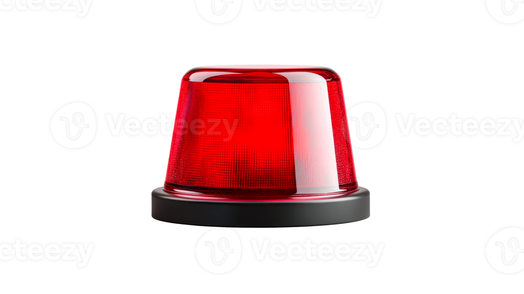 Emergency beacon with vivid red light on black backdrop, cut out transparent png