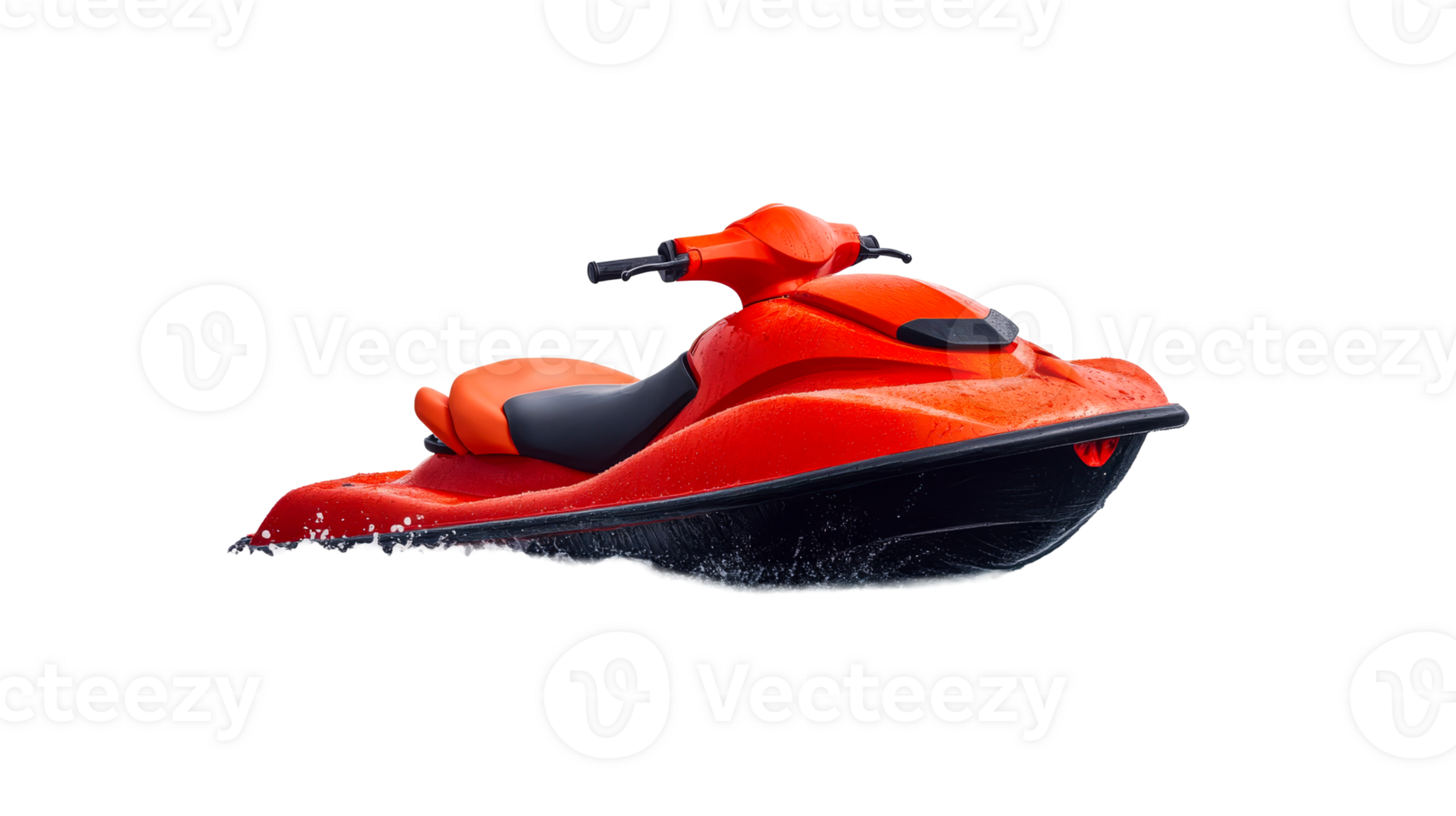 Jet ski on water, vivid orange color, fast and modern, cut out transparent png