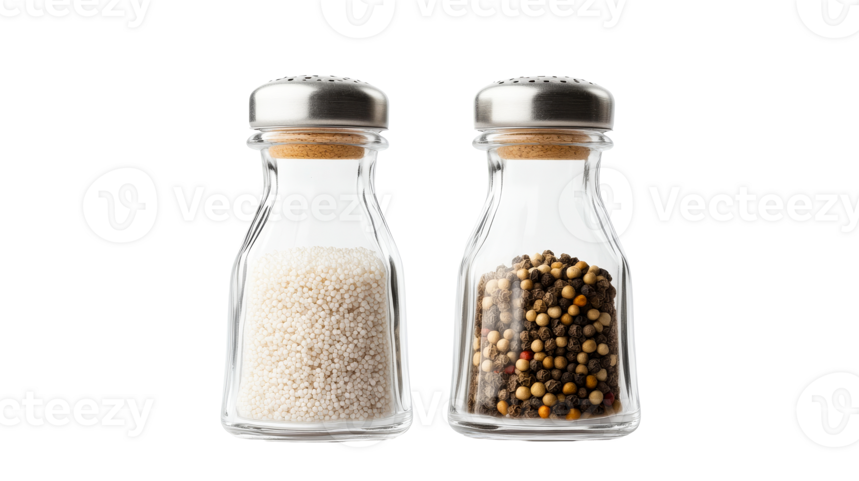 Salt and pepper shakers against black, cut out transparent png