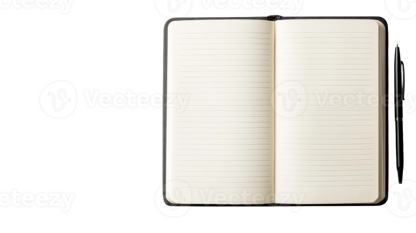 Open notebook with a pen for creative writing, cut out transparent png