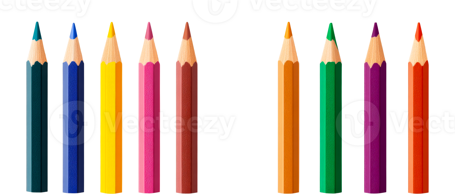 Vivid color pencils collection arranged on a black background, cut out transparent png